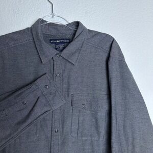 ExOfficio Men XL Gray Twill Flannel Long Sleeve Button Down Outdoor Hiking Shirt